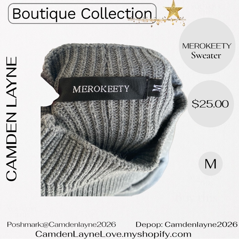 Merokeety Gray Women's Turtleneck Sweater - Picture 9 of 11